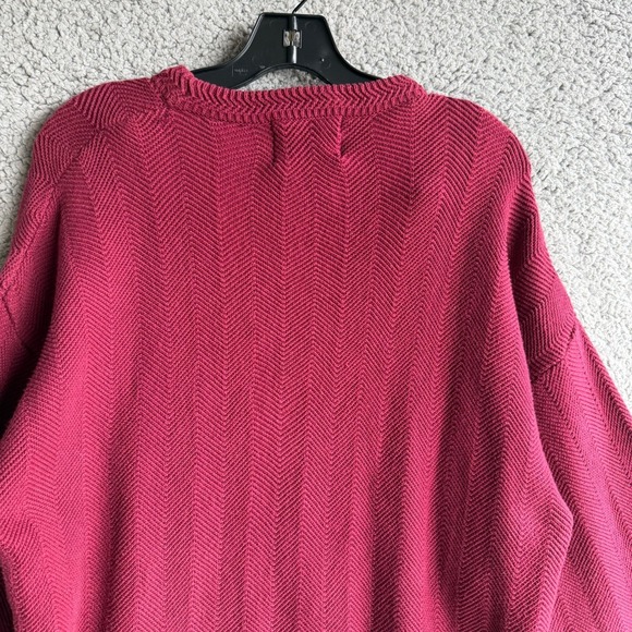 Chaps Ralph Lauren Mens Large Burgundy Chevron Cotton Knit Sweater Vintage - Picture 11 of 11